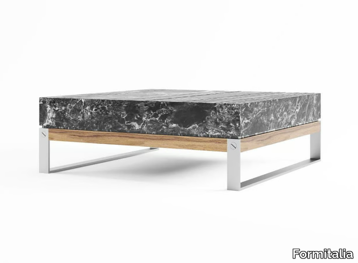 MERGUI - Square Grigio Carnico marble garden side table _ Formitalia