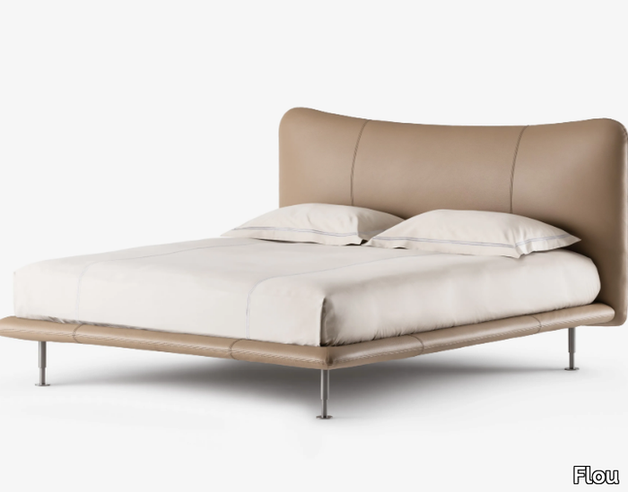 BAIA - Leather double bed with upholstered headboard _ Flou