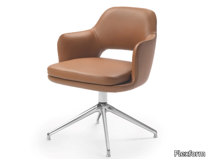 ELISEO - Swivel 4 spokes-based leather small armchair _ Flexform