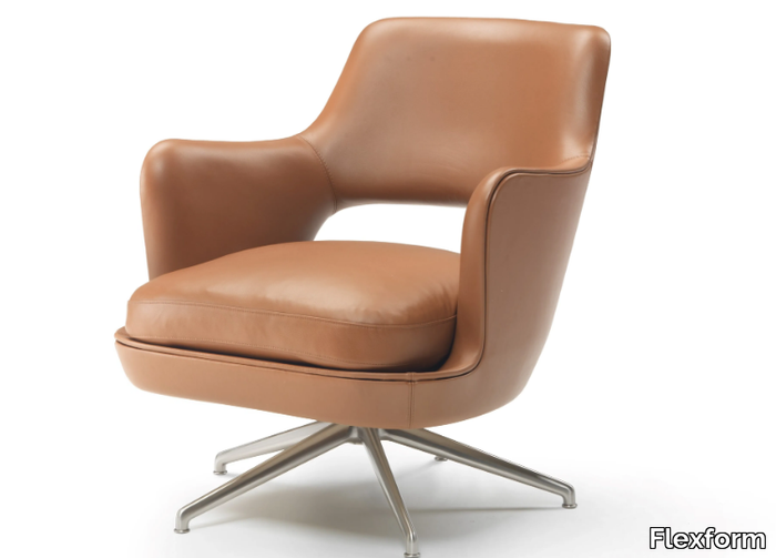 ELISEO - Swivel leather armchair with 5-spoke base _ Flexform