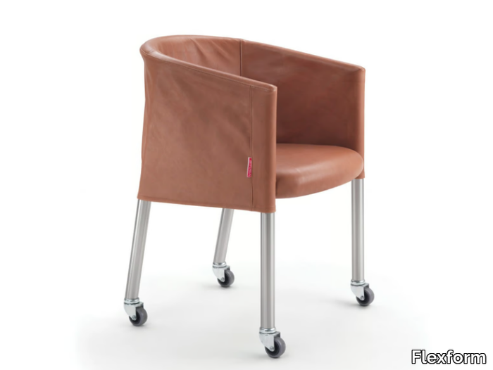 MIXER - Leather chair with castors with removable cover _ Flexform