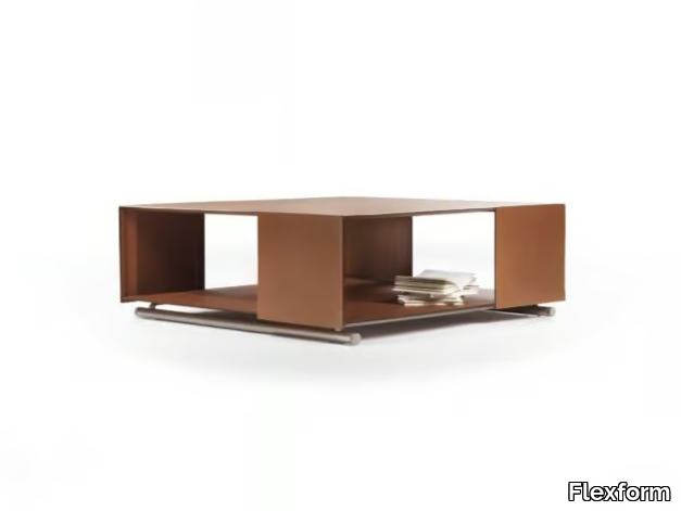 GROUNDPIECE - Metal and leather coffee table with storage space _ Flexform