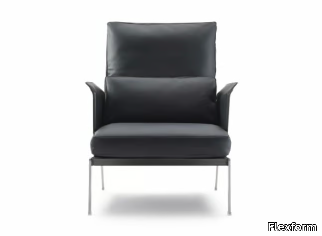 HAPPY HOUR - Bergere leather armchair with removable cover with armrests _ Flexform
