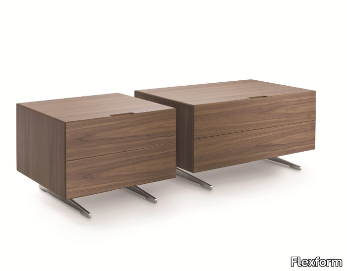 PIUMA - Rectangular walnut bedside table with drawers _ Flexform