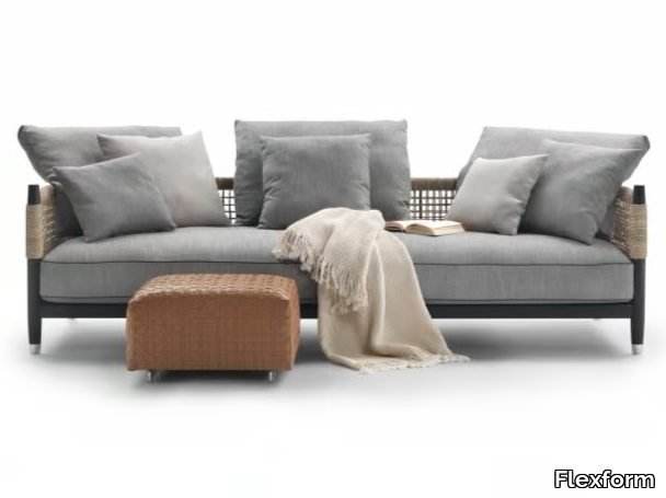 PARKER - 3 seater fabric sofa with twisted paper rush _ Flexform