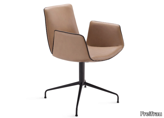 AMELIE ARMCHAIR - Leather chair with 4-spoke base with armrests _ Freifrau