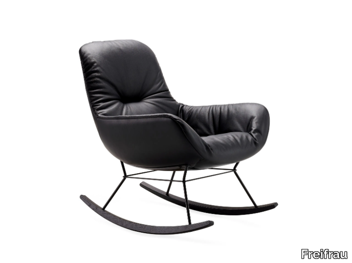 LEYA ROCKING LOUNGE CHAIR - Rocking leather armchair with armrests _ Freifrau