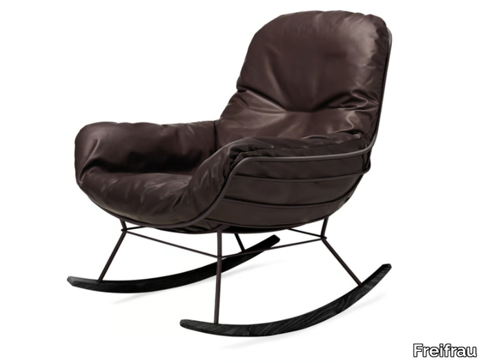 LEYASOL ROCKING LOUNGE - Rocking upholstered leather armchair with armrests _ Freifrau