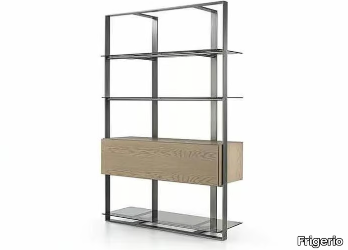 UNIQUE - Open metal bookcase with glass shelves _ Frigerio