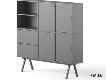 HIGH CABINET 2027 - Tall wooden office storage unit with sliding doors _ GABER