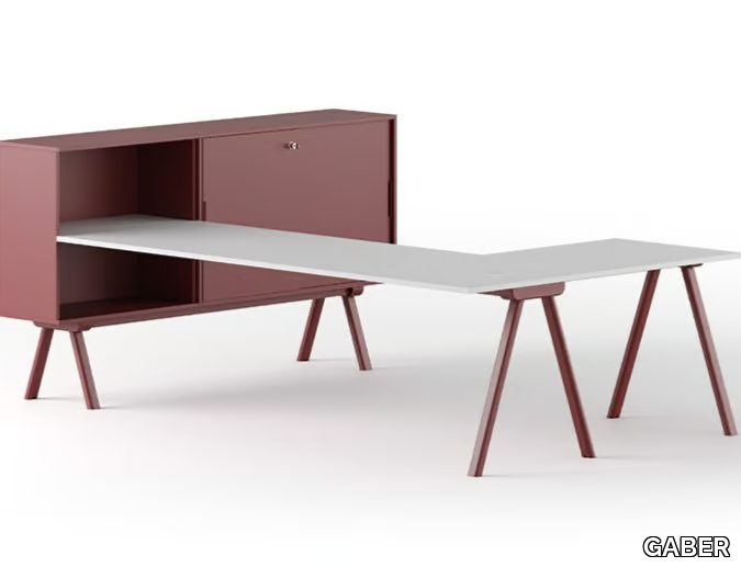 WORKSTATION 2027 L - L-shaped wooden office desk with shelves _ GABER