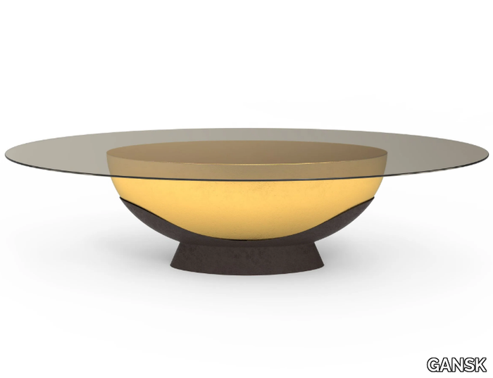 IMPERA - Oval table with fiberglass base and tempered glass top _ GANSK