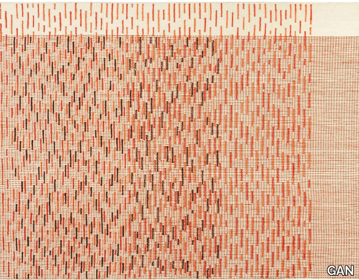 BACKSTITCH BUSY BRICK - Striped rectangular handmade wool rug _ GAN