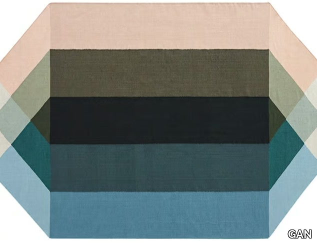 DIAMOND NUDE-PETROL - Recycled PET rug with geometric shapes _ GAN