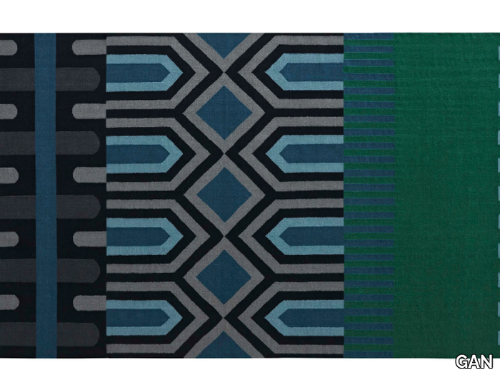 NDEBELE GREEN - Rectangular wool rug with geometric shapes _ GAN