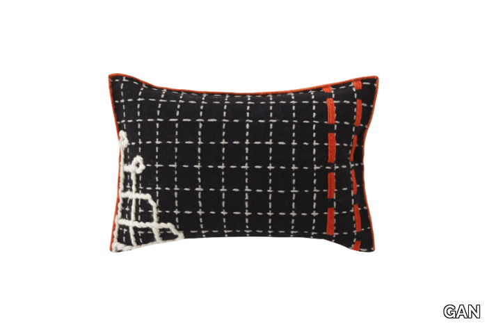 BANDAS D - Rectangular hand embroidered wool cushion _ GAN