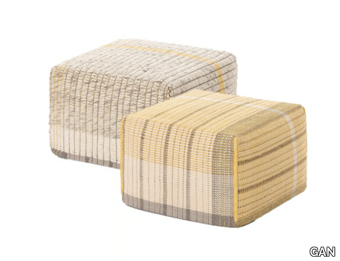 REVERSIBLE YELLOW - Square pouf in wool, linen and cotton _ GAN