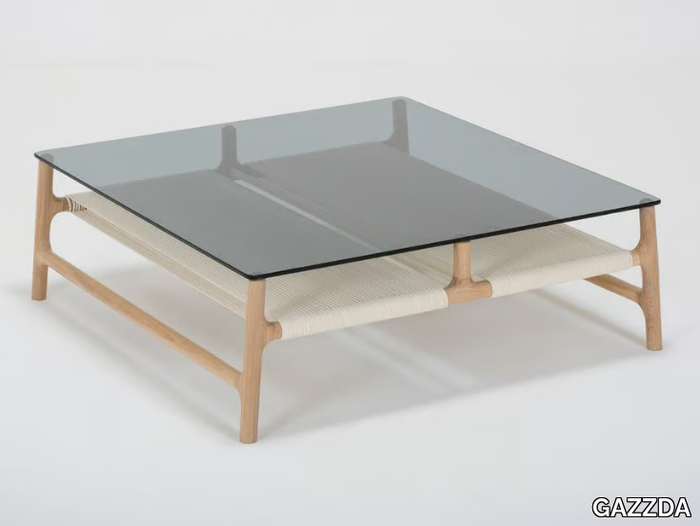 FAWN - Low square wood and glass coffee table _ GAZZDA