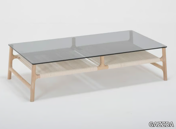 FAWN - Low rectangular wood and glass coffee table _ GAZZDA