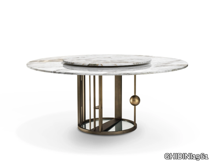 MERLINO - Round marble table with brass structure _ GHIDINI1961