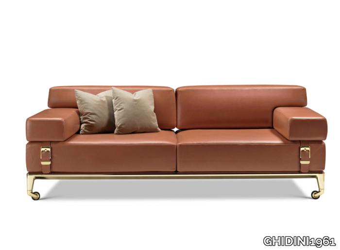 SHAKER - 2 seater leather sofa with castors _ GHIDINI1961