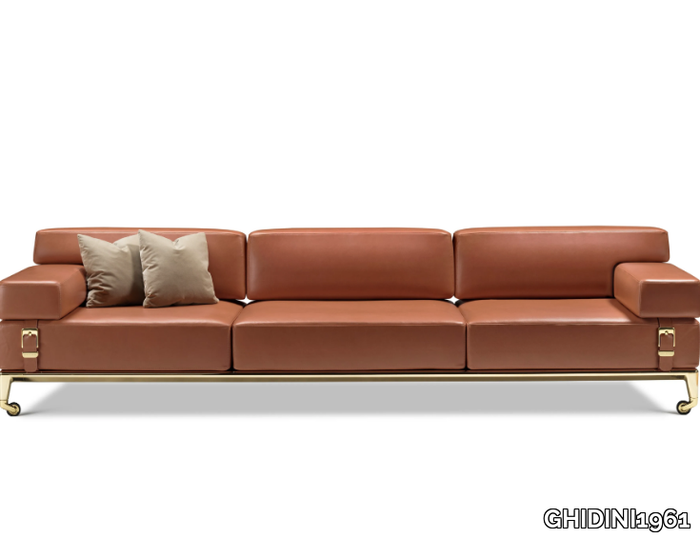 SHAKER - 3 seater leather sofa with castors _ GHIDINI1961