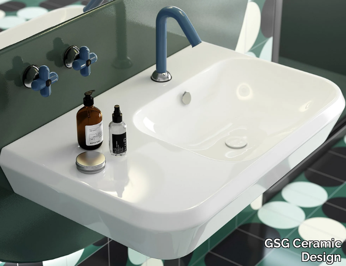 CRUISE - Rectangular single ceramic washbasin with integrated countertop _ GSG Ceramic Design