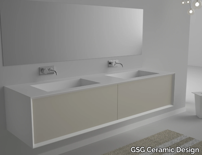 MILANO 180 - Wall-mounted MDF vanity unit with 2 integrated washbasins _ GSG Ceramic Design