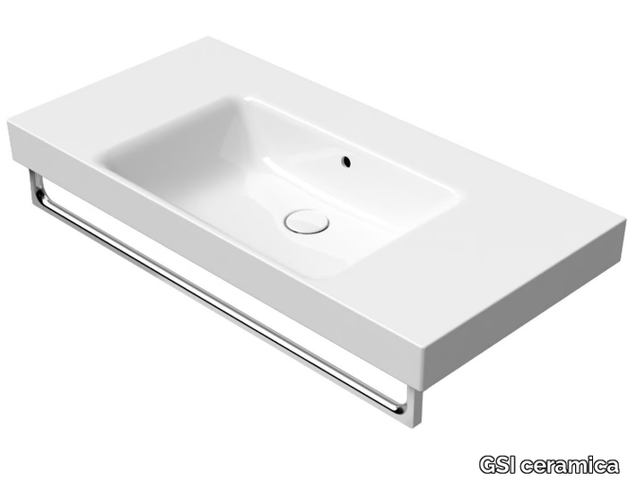 NUBES 100X50 - Rectangular ceramic washbasin with towel rail _ GSI ceramica