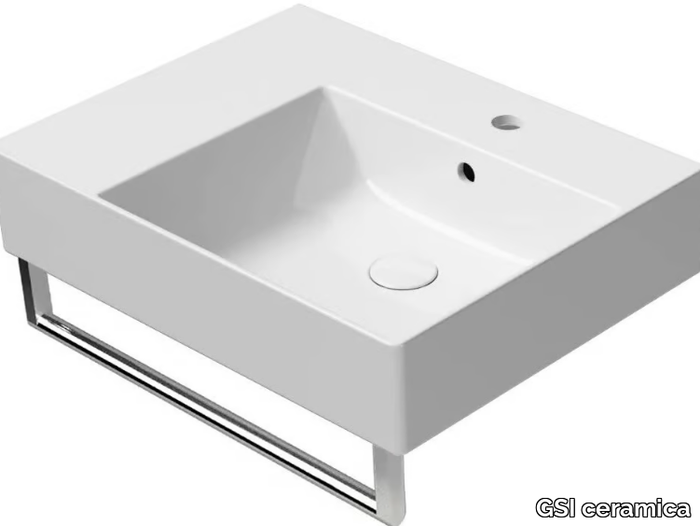 KUBE X 60X47 - Rectangular single ceramic washbasin with towel rail _ GSI ceramica