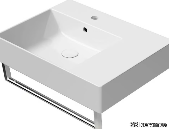 KUBE X 60X47 - Single rectangular ceramic washbasin with towel rail _ GSI ceramica