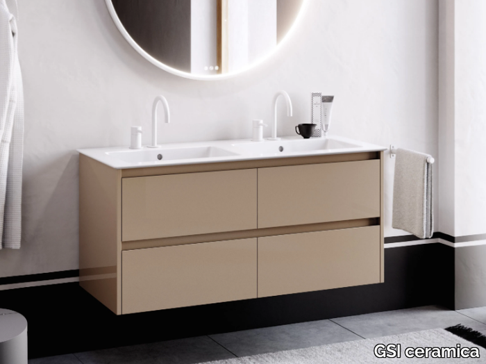 PURA 122X46 - Rectangular double washbasin with towel rail _ GSI ceramica