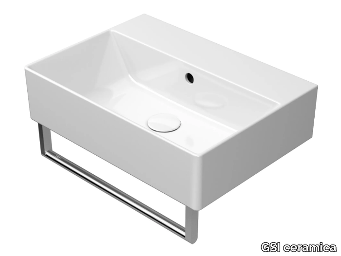 KUBE X 50X37 - Rectangular single ceramic washbasin with towel rail _ GSI ceramica