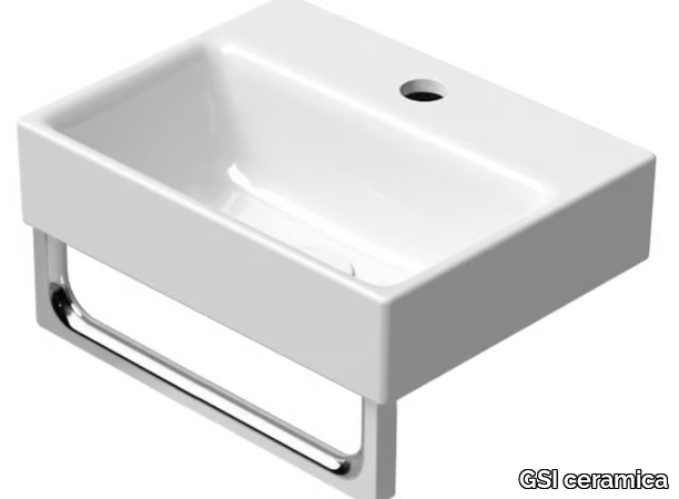 NUBES 36X28 - Rectangular wall-mounted ceramic washbasin with overflow _ GSI ceramica