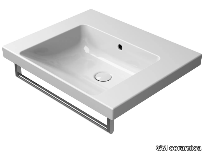 NORM 60X50 - Rectangular single ceramic washbasin with towel rail _ GSI ceramica