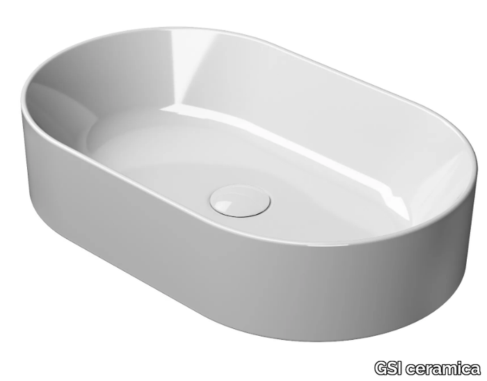 KUBE X 60X37 - Countertop oval single ceramic washbasin _ GSI ceramica