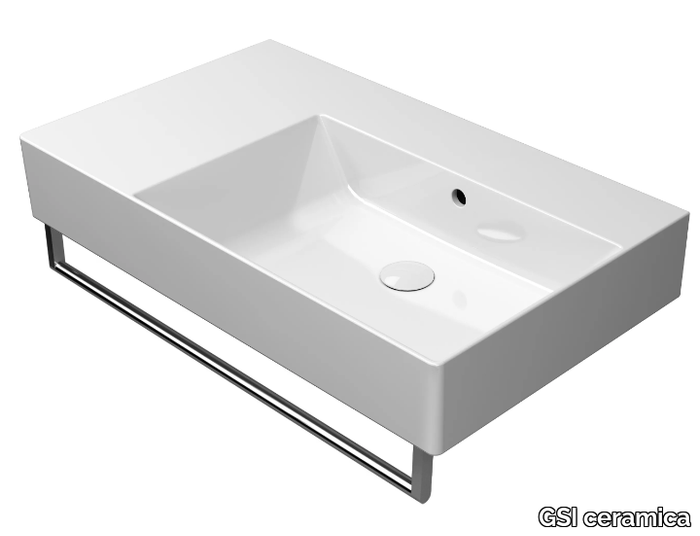 KUBE X 80X47 - Rectangular single ceramic washbasin with towel rail _ GSI ceramica