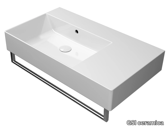 KUBE X 80X47 - Rectangular single ceramic washbasin with towel rail _ GSI ceramica