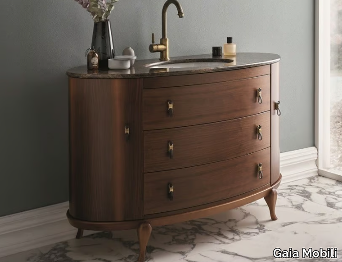 FABULA - Floor-standing walnut vanity unit with doors _ Gaia Mobili