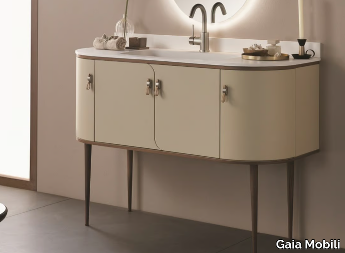 LIBERTY - Floor-standing single wooden vanity unit with doors _ Gaia Mobili