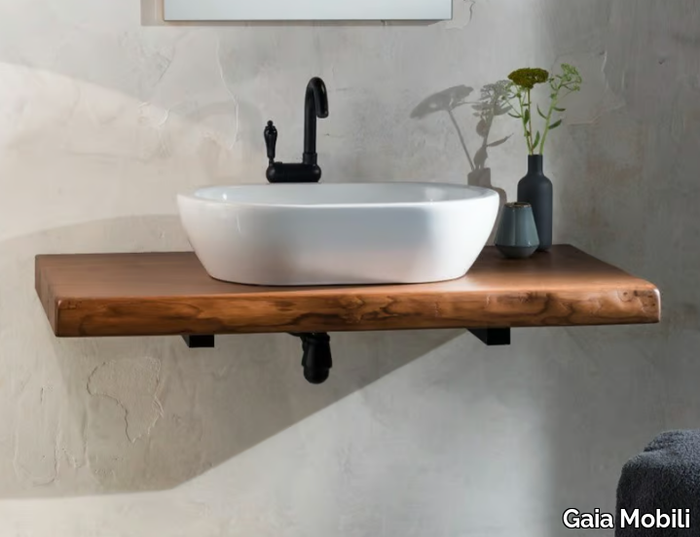 WOOD - Single chestnut washbasin countertop _ Gaia Mobili