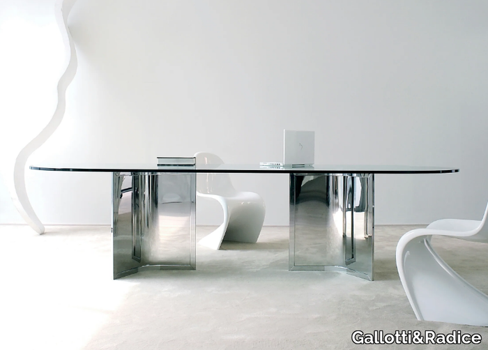 RAJ - Oval Glass and Stainless Steel table _ Gallotti&Radice