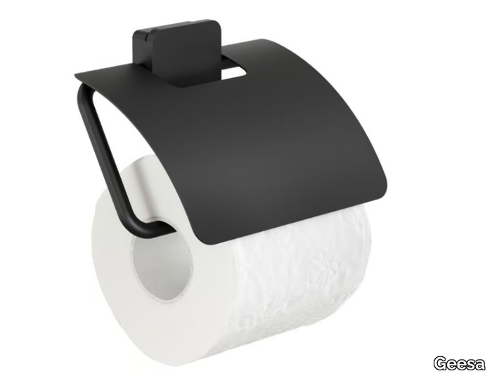 TOPAZ BLACK - Metal toilet roll holder with cover _ Geesa