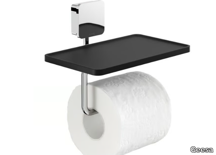 TOPAZ CHROME - Metal toilet roll holder with shelf _ Geesa