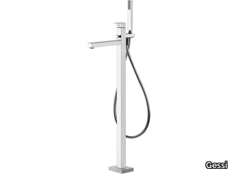 RETTANGOLO - Floor standing chromed brass bathtub mixer with hand shower _ Gessi