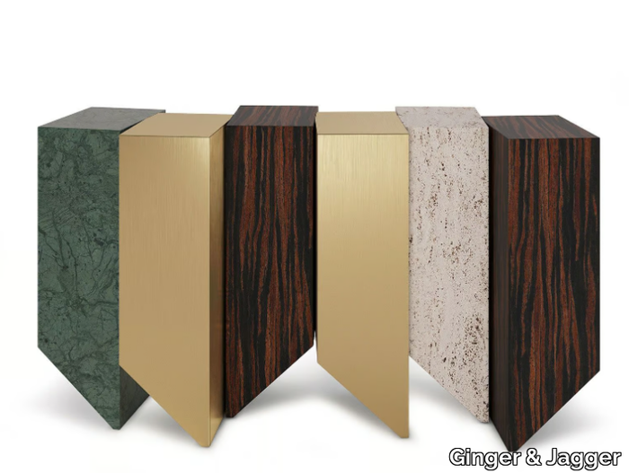 GEODE - Brass, travertine and veneer console table _ Ginger & Jagger