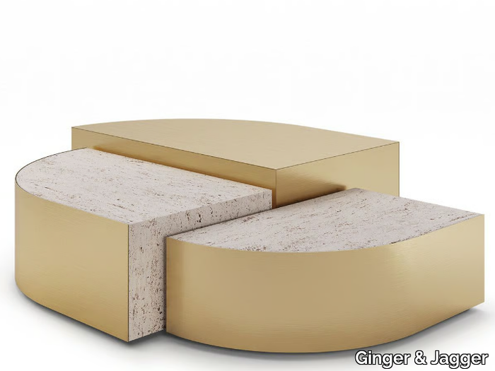 STRATA - Travertine and brass coffee table _ Ginger & Jagger