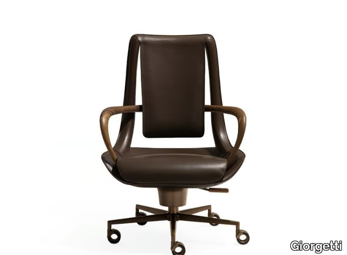 CLIP - Swivel leather executive chair with 5-spoke base with armrests _ Giorgetti