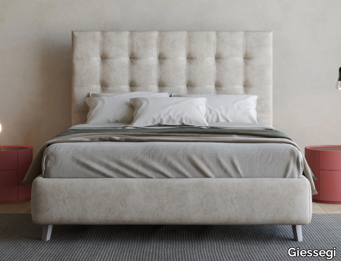 BROOKLYN - Leather storage bed with tufted headboard _ Giessegi