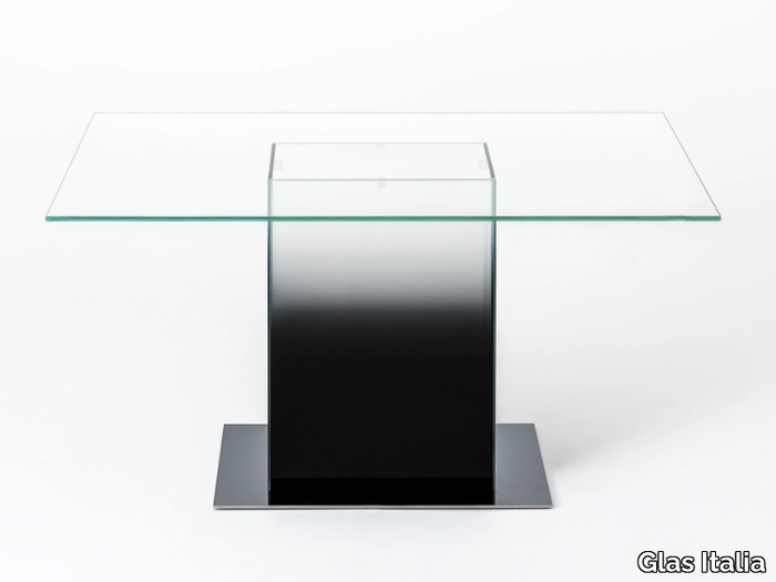 DONALD - Square crystal and stainless steel table _ Glas Italia